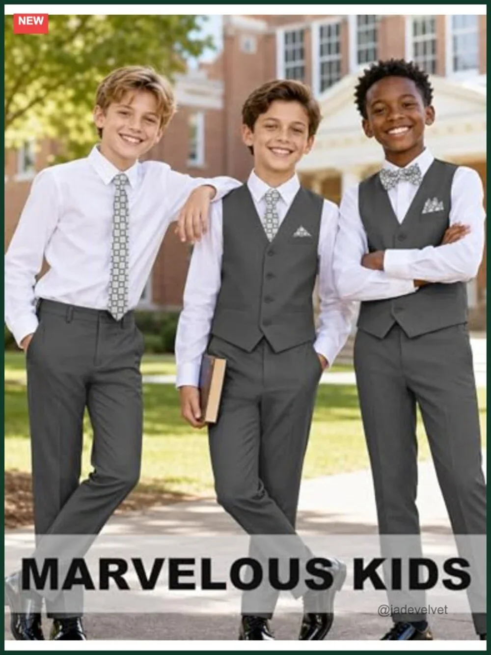 Boys' 6-Piece Formal Slim Fit Suit Vest Set Adjustable Waist